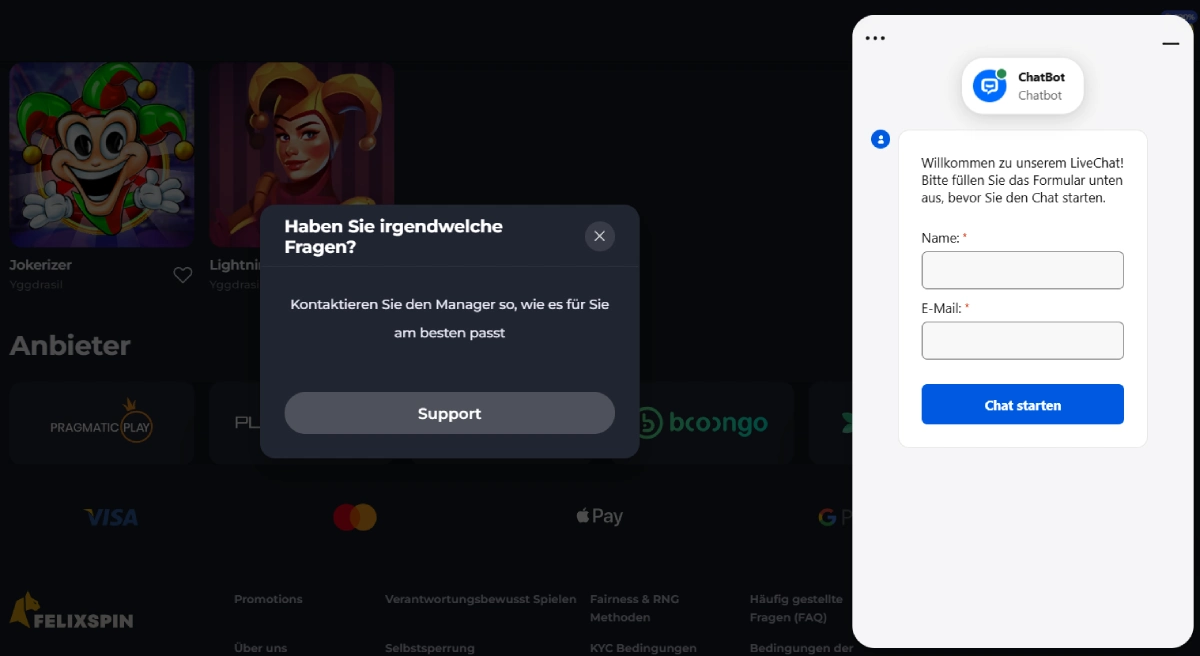 felixspin casino support